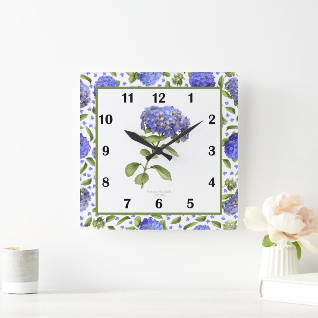 Blue Hydrangeas Botanical Art Wall Clock (Home)