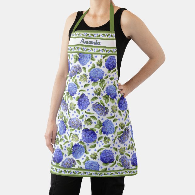 Blue Hydrangeas Botanical Pattern Personalized Apron (Insitu)