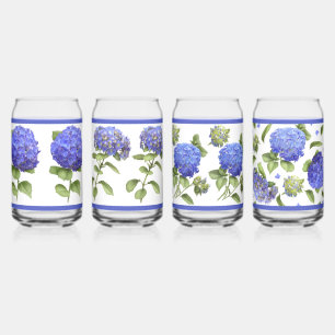 Blue Hydrangeas Botanique Art Can Glass Set