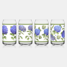 Blue Hydrangeas Botanique Art Can Glass Set