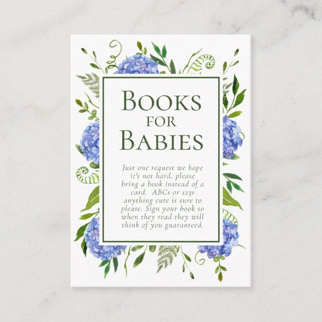 Blue Hydrangeas Boy Baby Shower Books for Babies Enclosure Card (Front)