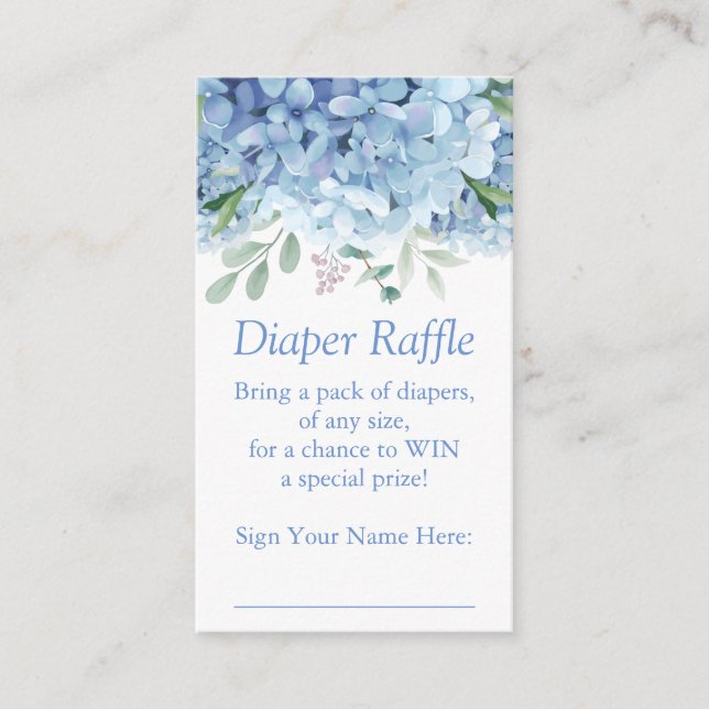 Blue Hydrangeas Boy Diaper Raffle Ticket Enclosure Card (Front)