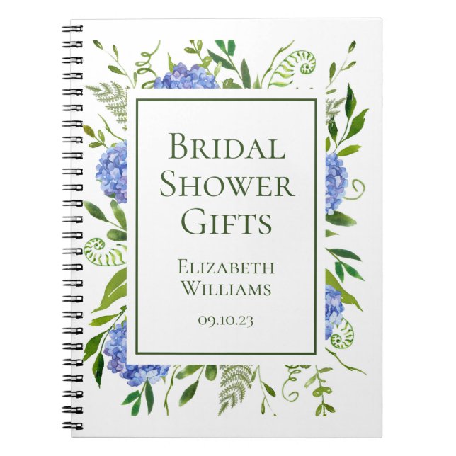 Blue Hydrangeas Bridal Shower Gifts Notebook (Front)