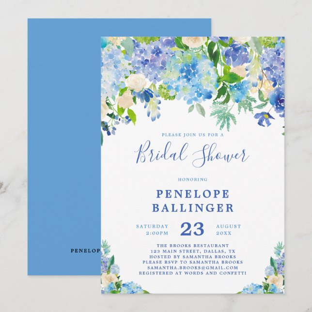 Blue Hydrangeas Bridal Shower Invite (Front/Back)