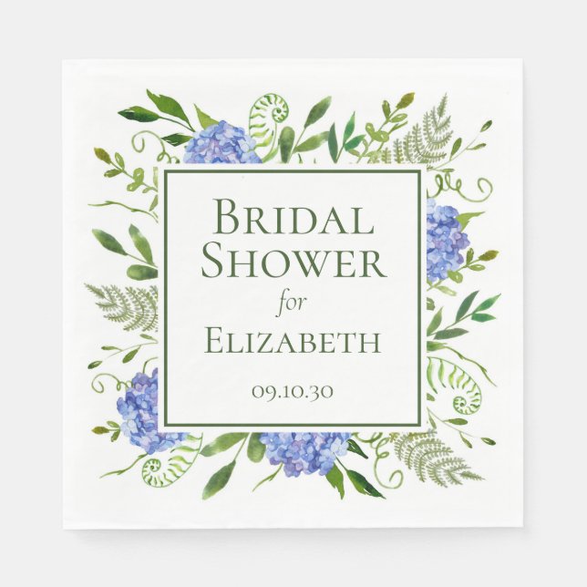Blue Hydrangeas Bridal Shower Napkin (Front)