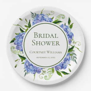 Blue Hydrangeas Bridal Shower Paper Plate