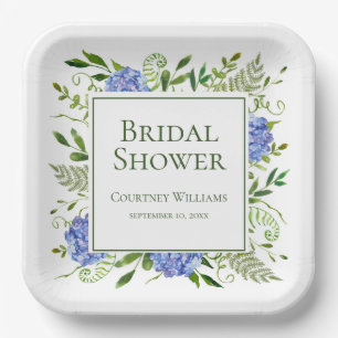 Blue Hydrangeas Bridal Shower Paper Plate