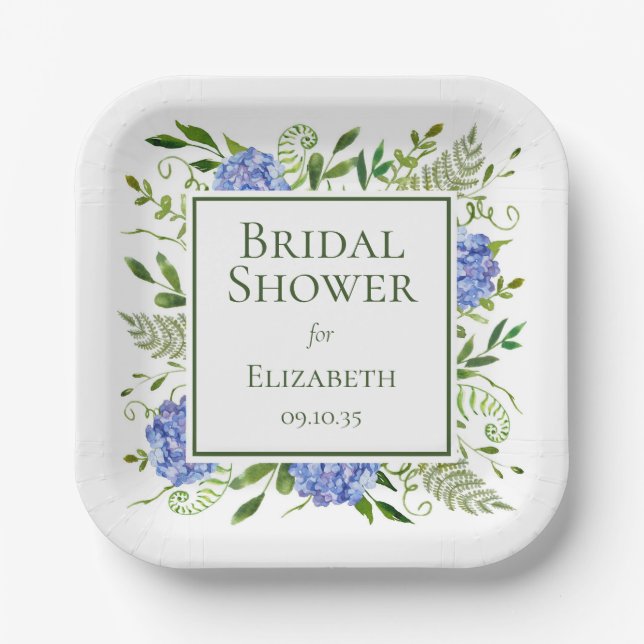 Blue Hydrangeas Bridal Shower Paper Plate (Front)