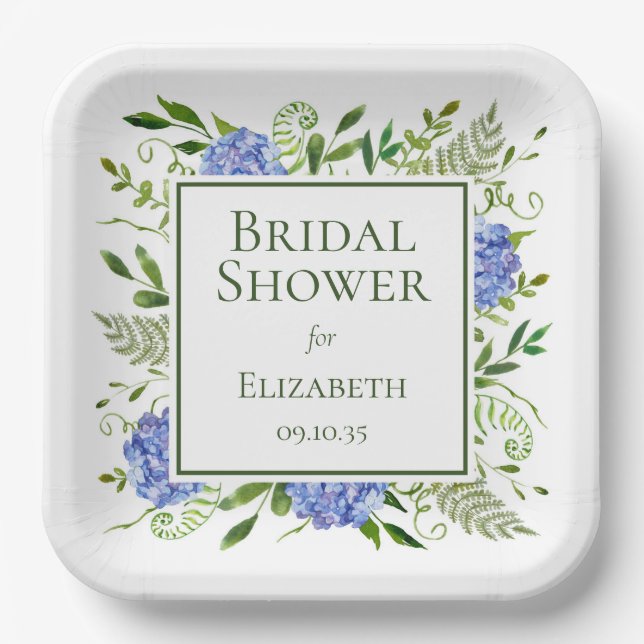 Blue Hydrangeas Bridal Shower Paper Plate (Front)