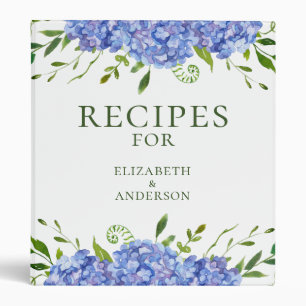 Blue Hydrangeas Bridal Shower Recipe Binder