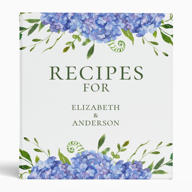 Blue Hydrangeas Bridal Shower Recipe Binder (Front)
