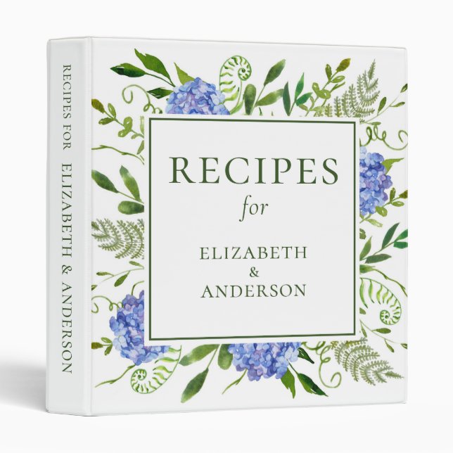 Blue Hydrangeas Bridal Shower Recipe Binder (Front/Spine)