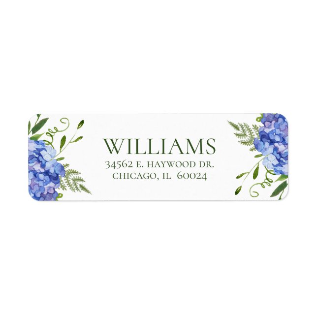 Blue Hydrangeas Bridal Shower Return Address (Front)