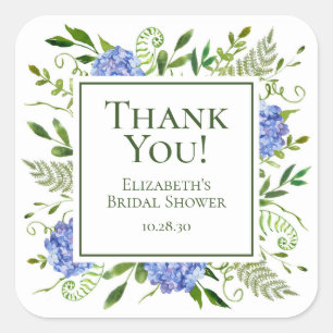 Blue Hydrangeas Bridal Shower Thank You Square Sticker