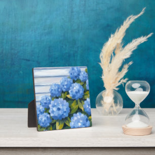Blue Hydrangeas Bushes Floral Painting Art Plaque