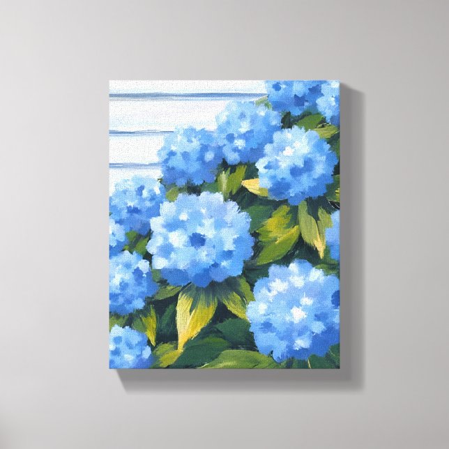 Blue Hydrangeas Bushes Floral Painting Canvas Print (Front)