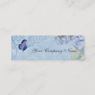 Blue Hydrangeas, Butterfly & Swirl Modern Floral Mini Business Card