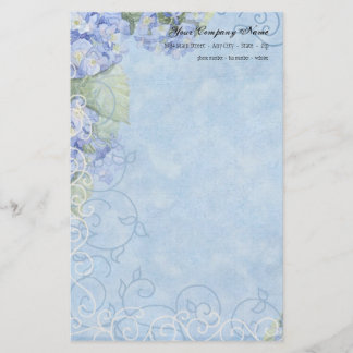 Blue Hydrangeas, Butterfly & Swirl Modern Floral Stationery