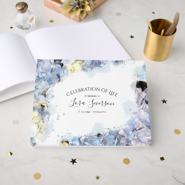 Blue Hydrangeas Celebration of Life Memorial Guest Book (Front Open)