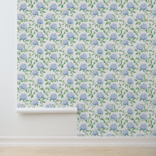 Blue Hydrangeas Coastal Grandmother Floral Wallpaper