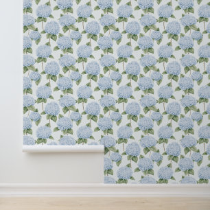 Blue Hydrangeas Coastal Grandmother Floral Wallpaper