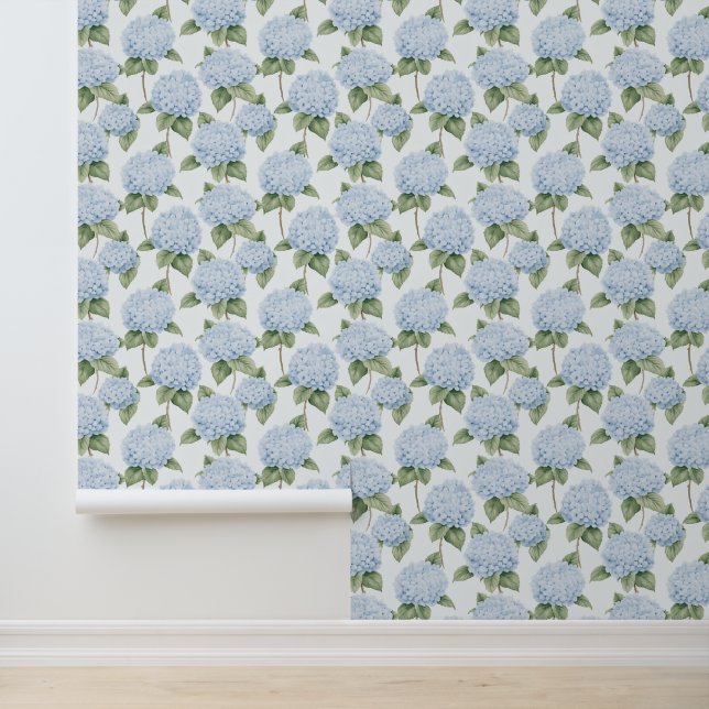Blue Hydrangeas Coastal Grandmother Floral Wallpaper (Application)