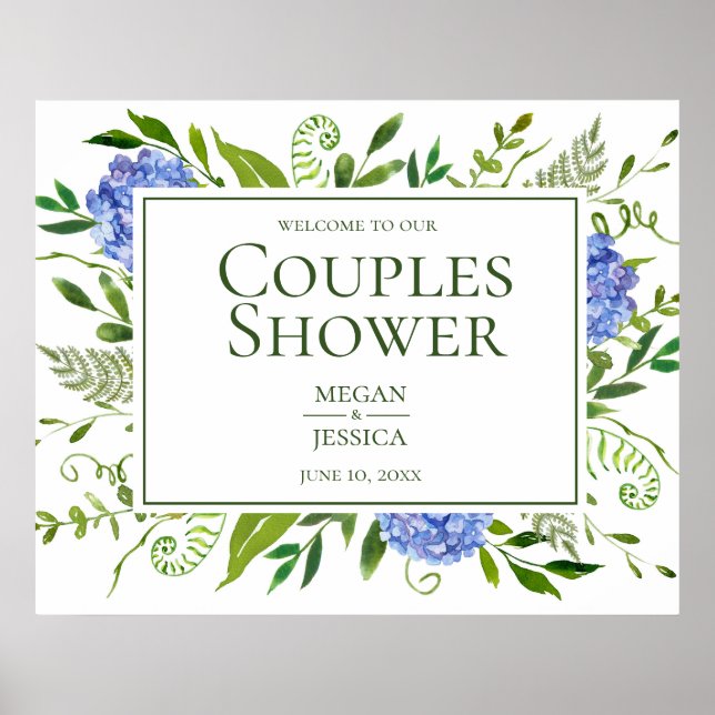 Blue Hydrangeas Couples Shower Sign (Front)