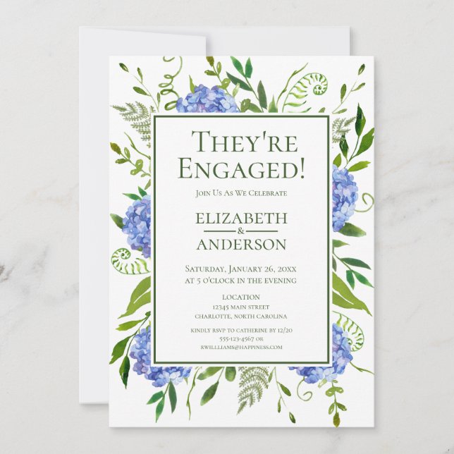 Blue Hydrangeas Engagement Party Invitation (Front)