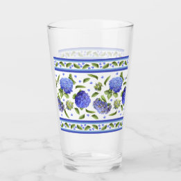 Blue Hydrangeas Fancy Leaf Border Glass