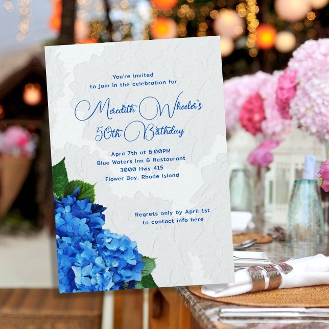 Blue Hydrangeas Floral Birthday Invitation (Creator Uploaded)