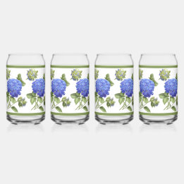 Blue Hydrangeas Floral Botanical Art Can Glass