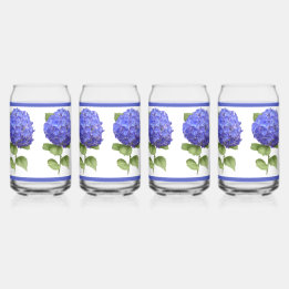 Blue Hydrangeas Floral Botanical Art Can Glass