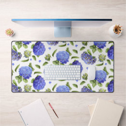 Blue Hydrangeas Floral Botanical Art Pattern Desk Mat