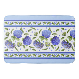 Blue Hydrangeas Floral Botanical Pattern Bath Mat