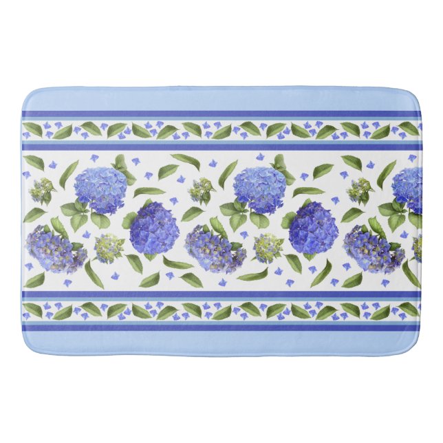Blue Hydrangeas Floral Botanical Pattern Bath Mat (Front)