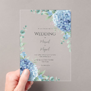 Blue Hydrangeas Floral Elegant Wedding Acrylic Invitations