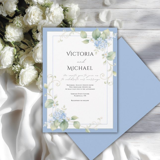 Blue Hydrangeas Floral Elegant Wedding Invitation (Creator Uploaded)