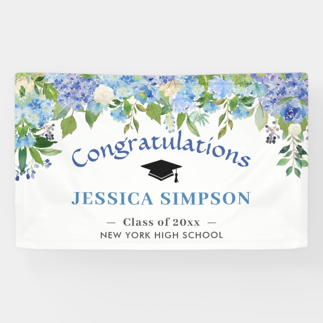 Blue Hydrangeas Floral Graduation Class of 2024  Banner (Horizontal)
