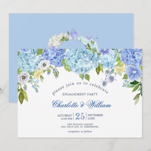 Blue Hydrangeas Floral Greenery ENGAGEMENT PARTY Invitation