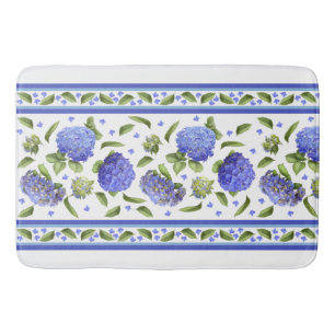 Blue Hydrangeas Floral Pattern Bath Mat
