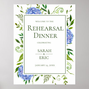 Blue Hydrangeas Floral Rehearsal Dinner Sign