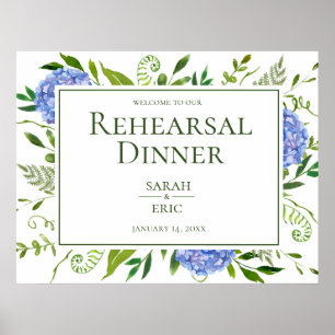 Blue Hydrangeas Floral Rehearsal Dinner Sign