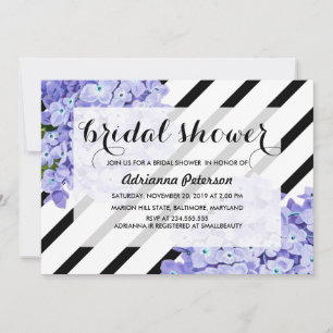 Blue Hydrangeas Floral Stripes Bridal Shower Invitation