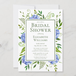 Blue Hydrangeas Floral Watercolor Bridal Shower Invitation