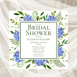 Blue Hydrangeas Floral Watercolor Bridal Shower Invitation