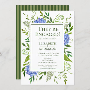 Blue Hydrangeas Floral Watercolor Engagement Party Invitation
