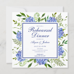 Blue Hydrangeas Floral Watercolor Rehearsal Dinner Invitation
