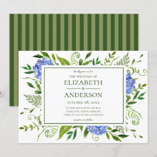 Blue Hydrangeas Floral Watercolor Wedding Invitation