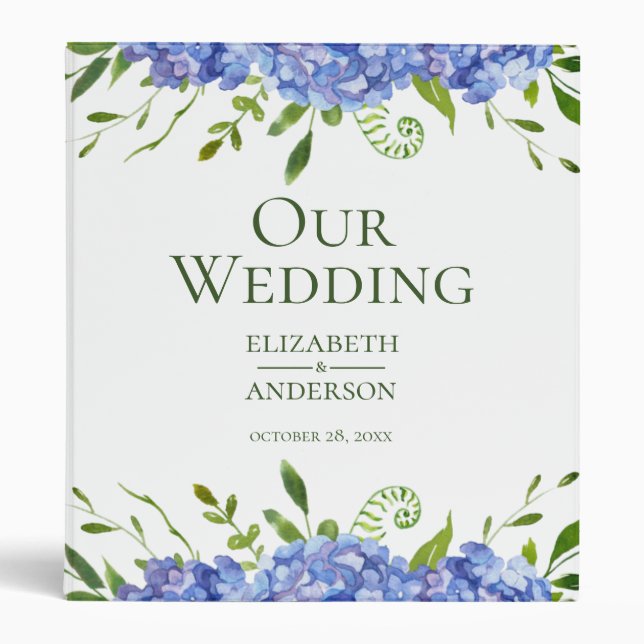Blue Hydrangeas Floral Wedding Photo Album Binder (Front)