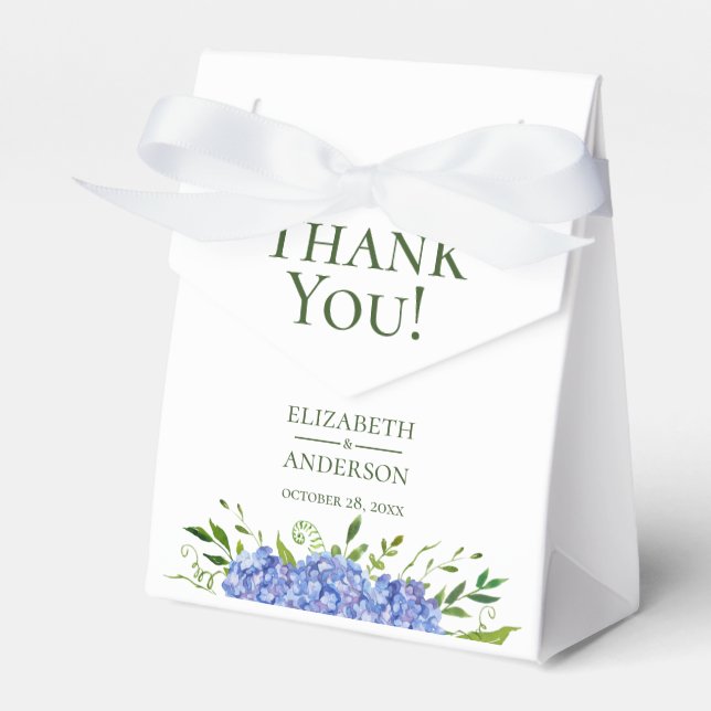 Blue Hydrangeas Floral Wedding Thank You Favor Box (Front Side)